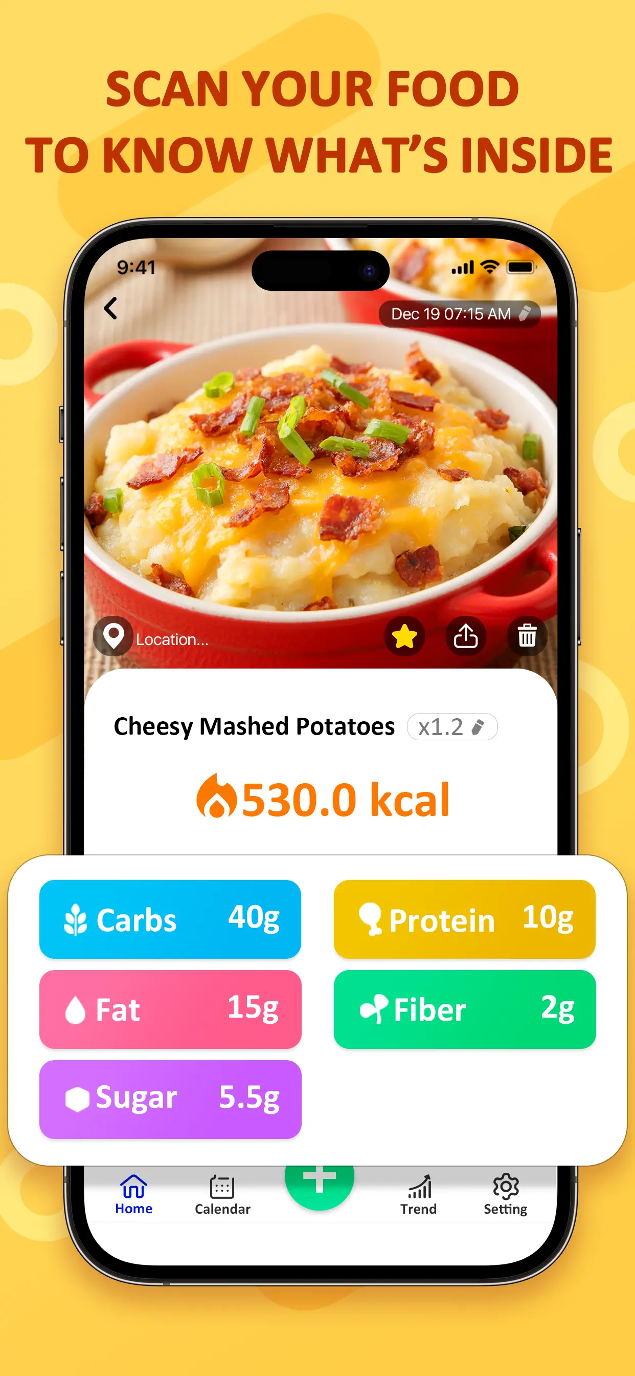 Food AI meal analysis showing visible foods and nutrition information
